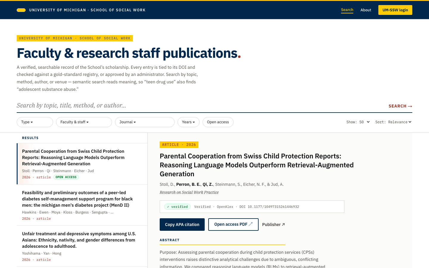 Faculty & research staff publications database — semantic search over verified publication records