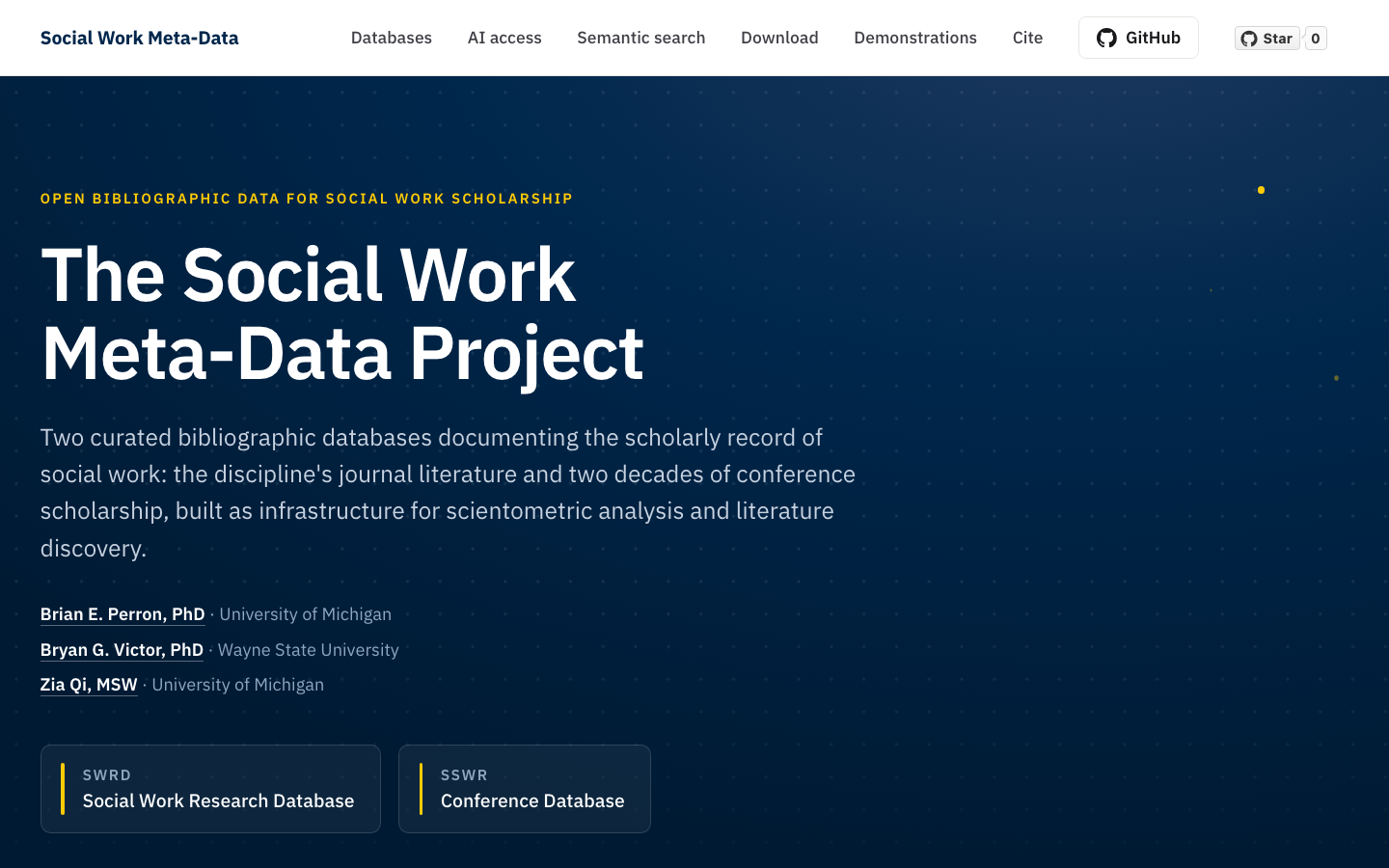The Social Work Meta-Data Project — two open bibliographic databases: 62,602 research articles (SWRD) and 23,793 SSWR conference presentations